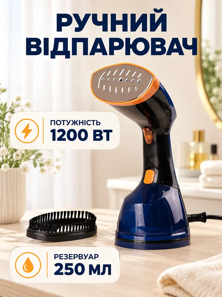 Ручной вертикальный отпариватель 1200 Вт с резервуаром 250 мл синий (37261137) - фото 2