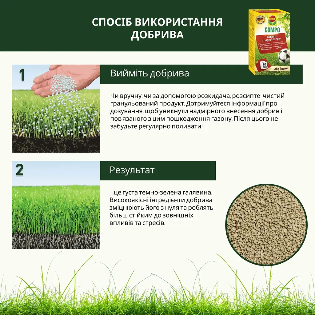 Тверде добриво тривалої дії для газонів COMPO 2 кг - фото 8