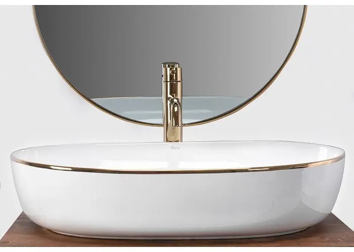 Умивальник Rea Cleo 60,5x41 white-gold (REA-U6211), Глянцева - фото 5