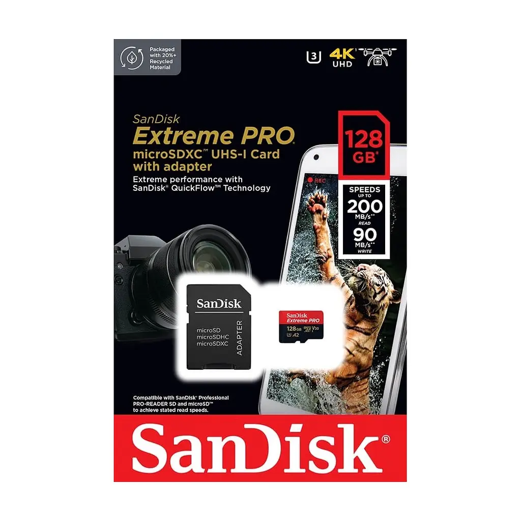 Карта пам'яті SanDisk 128 GB microSDXC UHS-I U3 Extreme Pro+SD Adapter (SDSQXCD-128G-GN6MA) - фото 5