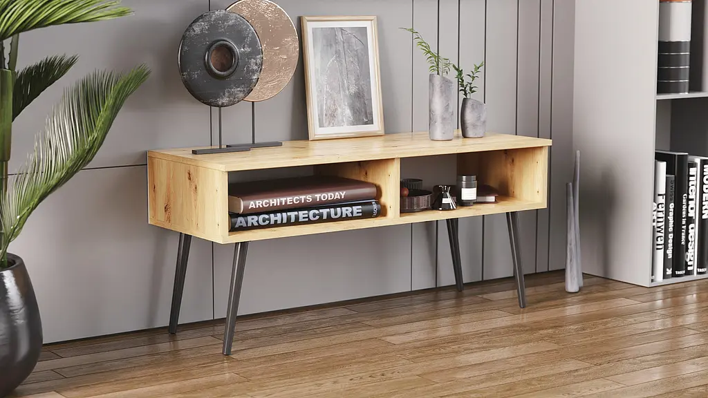 Тумба под ТВ Невада Ferrum-decor 45x100x38 Черный металл ДСП Дуб Артизан 16 мм (FRD-106726) - фото 3
