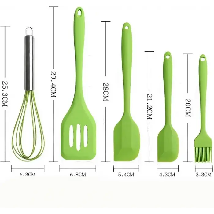 Набор силиконовых кухонных принадлежностей салатовый 5 предметов Baking Props - фото 2