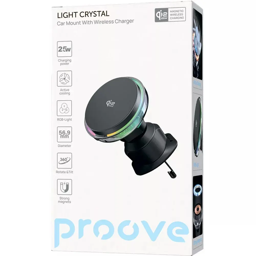 Автотримач із бездротовою зарядкою Proove Light Crystal Qi2.2 25W сірий (WHLC25002003) WHLC25002003 - фото 5