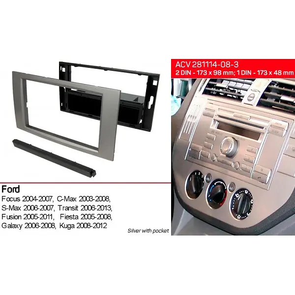 Переходная рамка Ford Transit, Focus, C-Max, S-Max, Fusion, Fiesta, Galaxy, Kuga ACV 281114-08-3 - фото 4