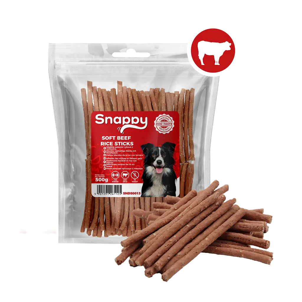 Ласощі для собак SNAPPY DOG SNACKS PAWSTICKS М'які палички з яловичини та рису, 500 г - фото 2