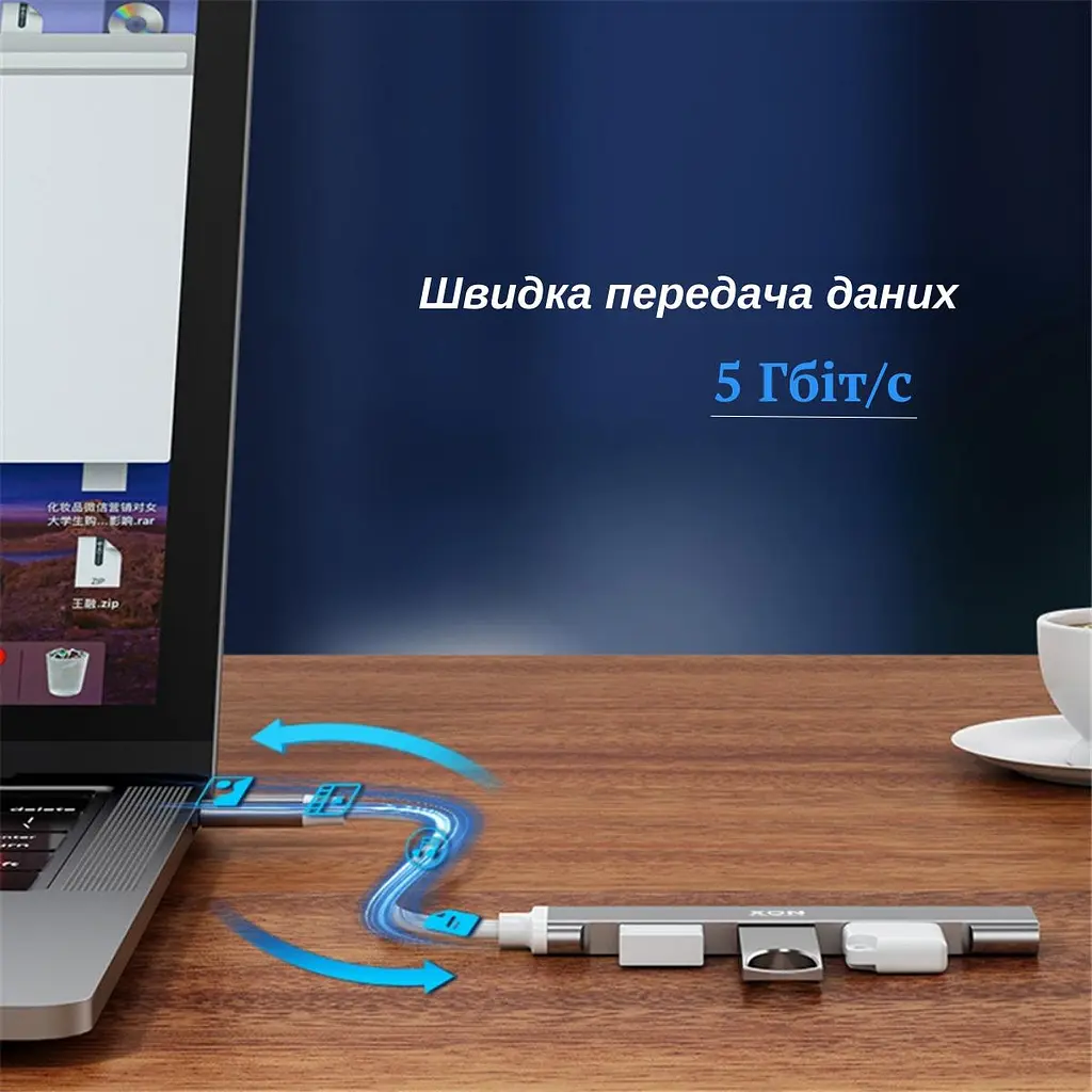 USB-хаб XON SmartHub Type-C на USB3.0 + 3хUSB2.0 Сірий (UHCXM041332G 4965) - фото 4