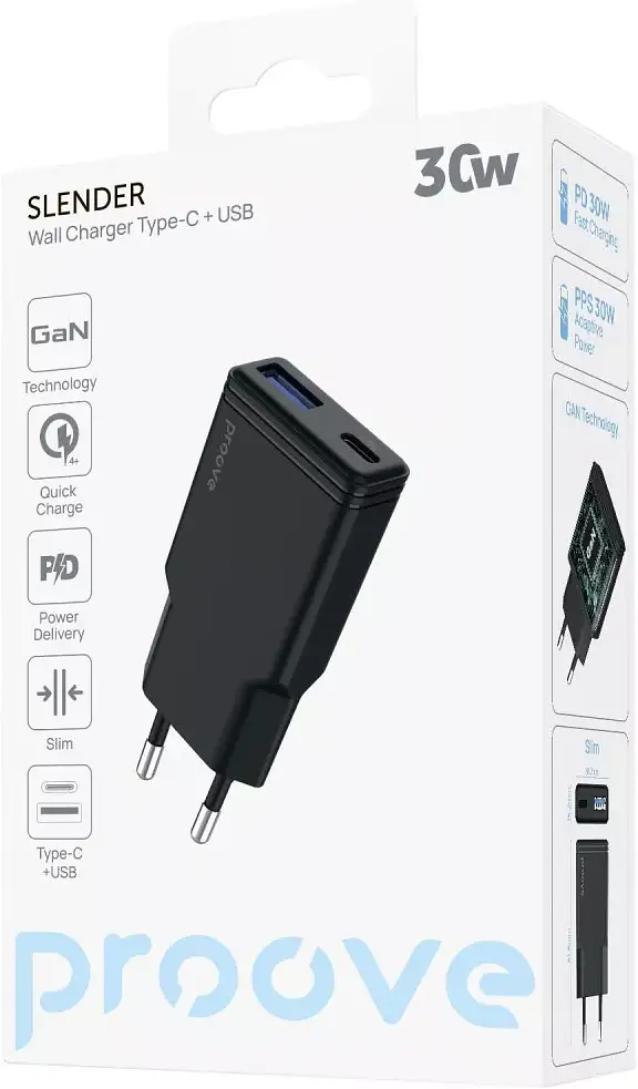 Зарядний пристрій Proove Slender Type-C + USB 30W black (WCSL30110001) - фото 4