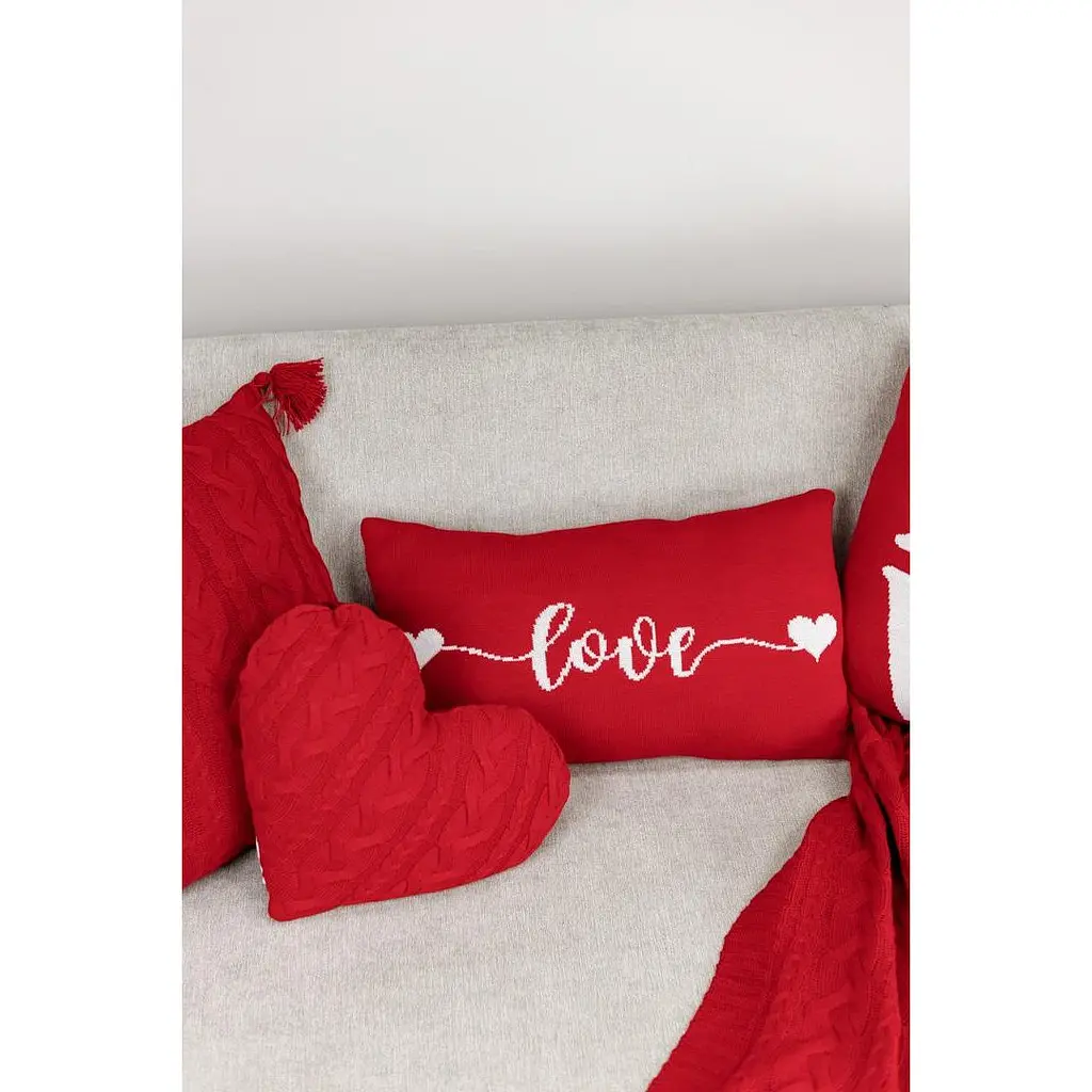 Подушка в'язана Прованс Love 30х45 см червона/біла - фото 3