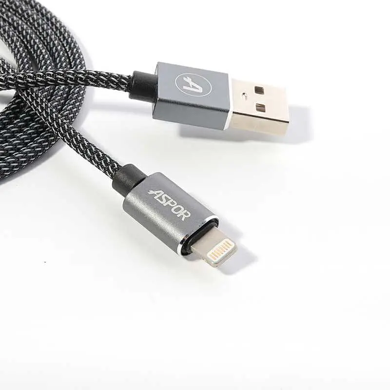 Кабель Aspor A132 Nylon USB – Lightning 2.4A/1.2м- чорний - фото 2