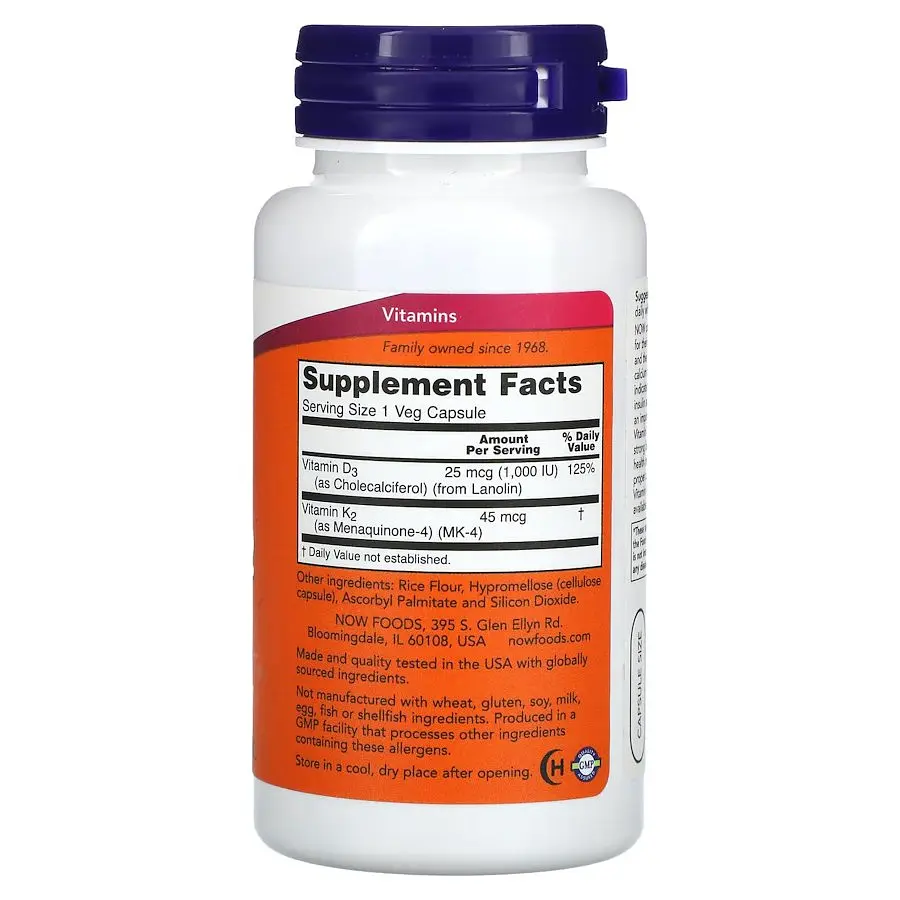 Вітаміни та мінерали NOW Vitamin D3 & K2, 120 вегакапсул - фото 2