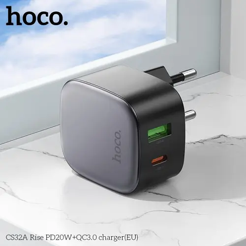 Мережевий зарядний пристрій Hoco CS32A Rise PD20W+QC3.0 charger чорний - фото 2