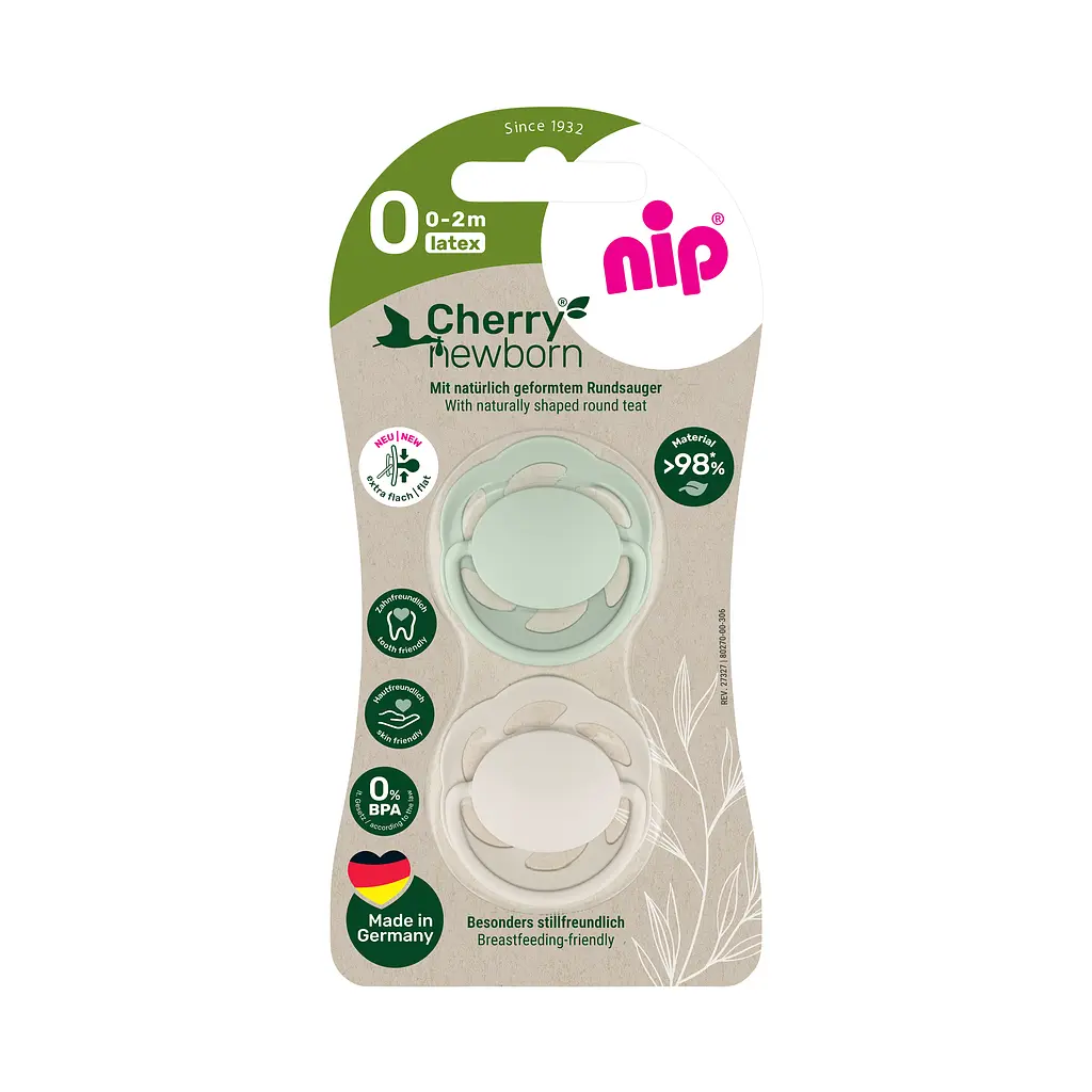 Пустушка латексна кругла для дітей 0–2 місяців NIP Cherry Newborn арт. 91031-51 2 шт. м’ятний/бежевий
