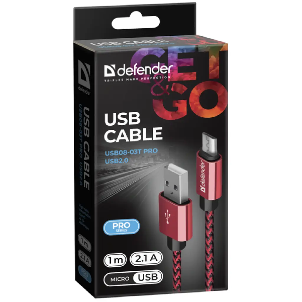 Дата кабель USB 2.0 AM to Micro 5P 1.0m USB08-03T red Defender (87801) - фото 3