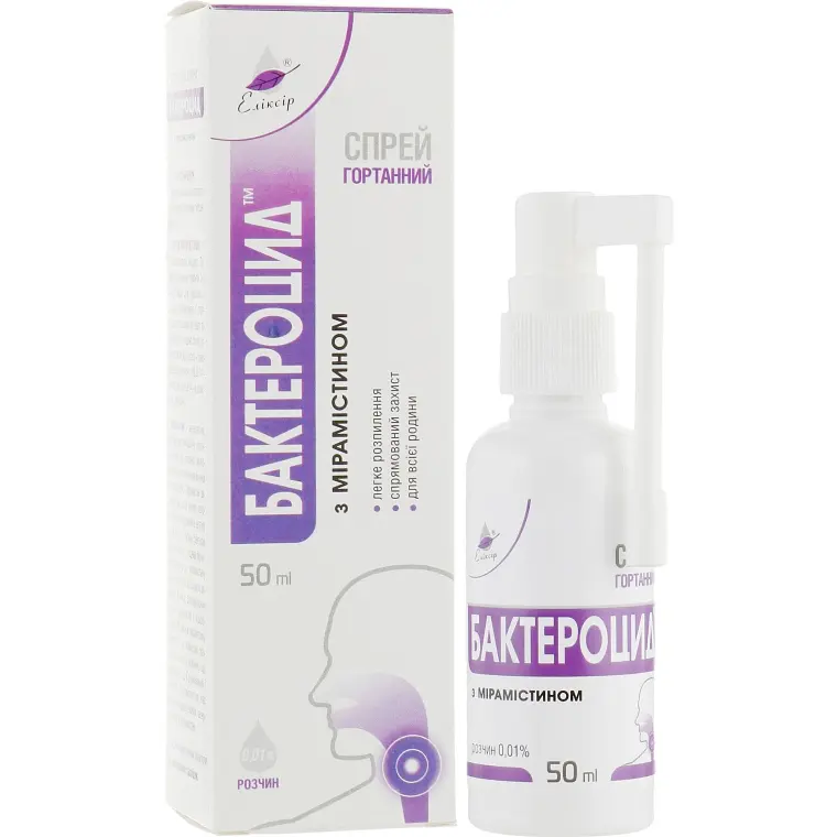 Гортанний спрей Elixir Бактероцид з мірамістином 50 мл - фото 2