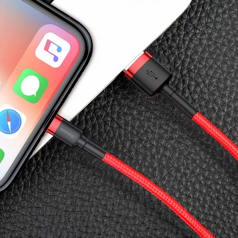 Дата кабель Baseus Cafule Lightning Cable 1.5A (2m) (CALKLF-C) Червоний / Чорний - фото 4