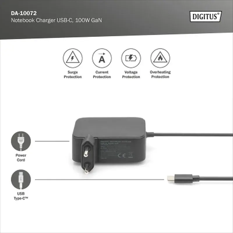 Блок живлення до ноутбуку Digitus 100W USB-C GaN (DA-10072) - фото 5