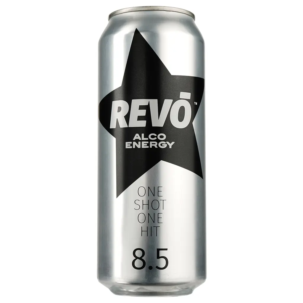 Упаковка энергетического напитка Revo Alco Energy 8.5% 12 л (0.5 л х 24 шт.) ж/б - фото 2