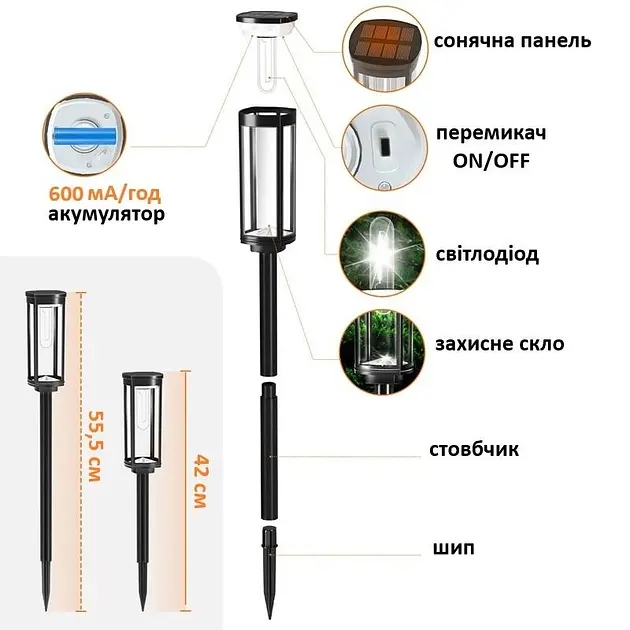 Комплект світильників для газону Solar Lawn Light Shinedo Y246 warm white комплект 2 шт. - фото 6