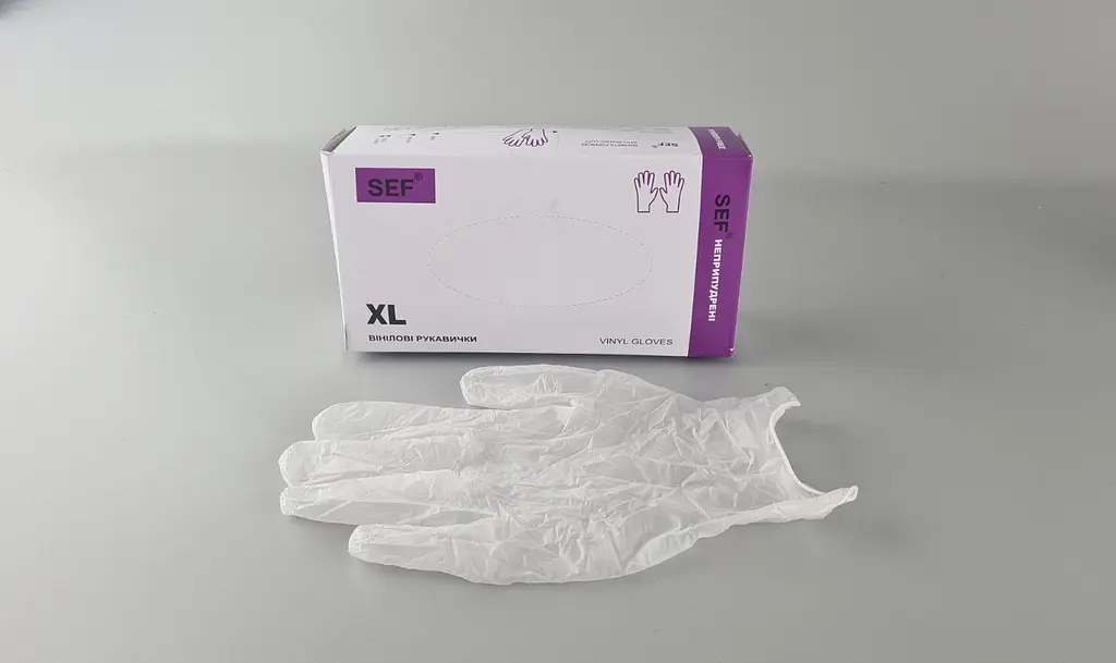 Рукавички одноразові вінілові білі SEF, розмір XL, 100 шт, неопудрені, для огляду, клінінгу та сервісу - фото 2