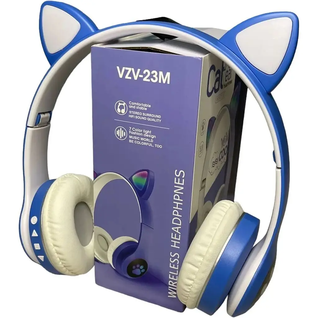 Бездротові навушники Opt-Top cat ear vzv-23m з підсвічуванням + FM-радіо + MicroSD Bluetooth сині (1756375582) - фото 6