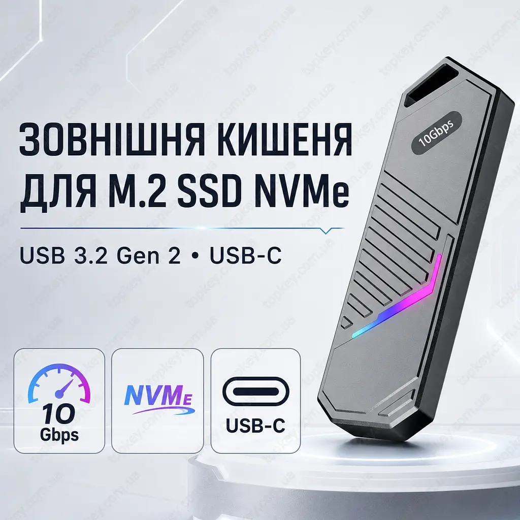 Зовнішня кишеня для SSD M.2 NVMe кишеня M.2 USB-C корпус для SSD M.2 USB 3.2 Gen2 10Gbps перехідник M.2 NVMe на USB - фото 2