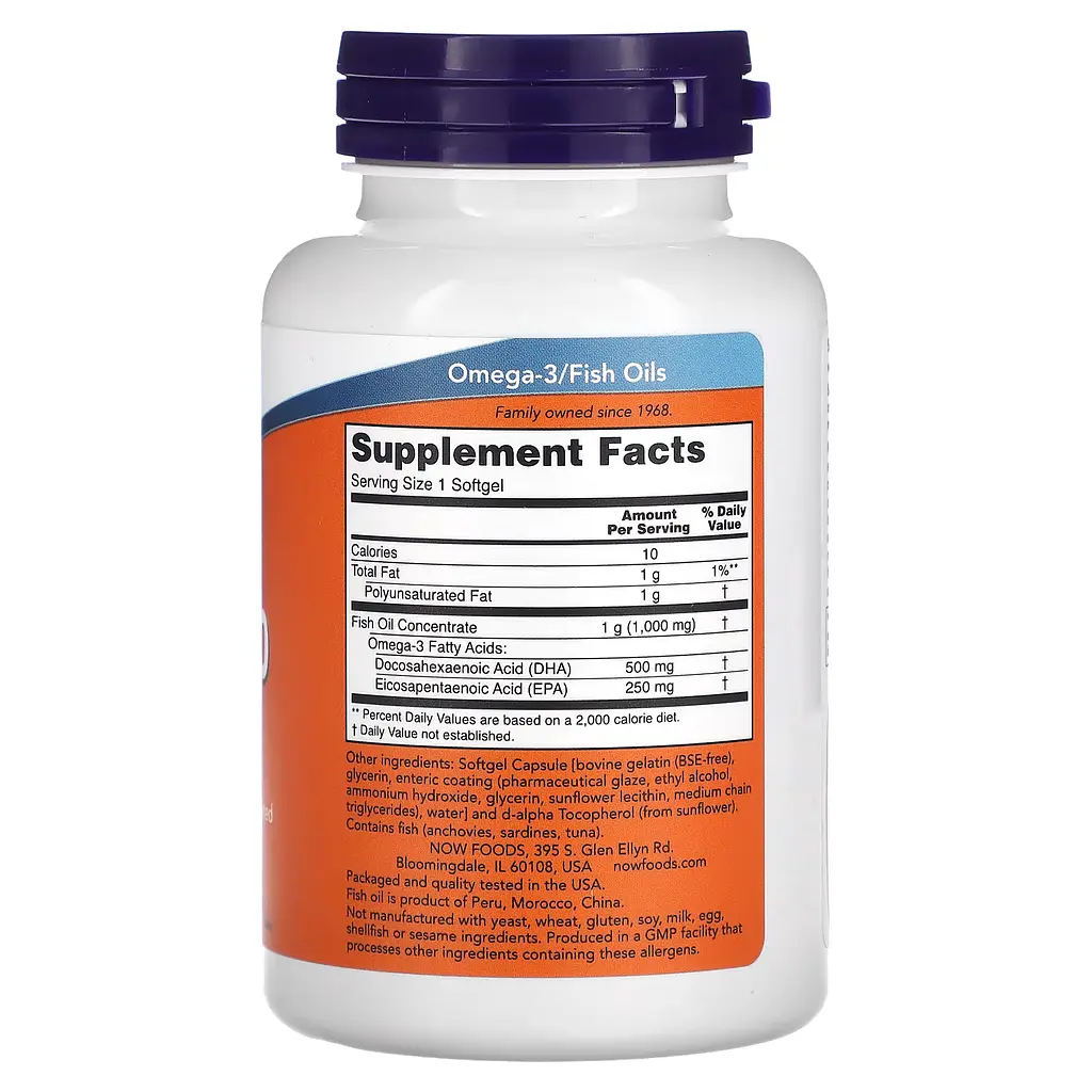 NOW Риб'ячий жир подвійної концентрації DHA-500 - 90 софтгель Now Foods - фото 2
