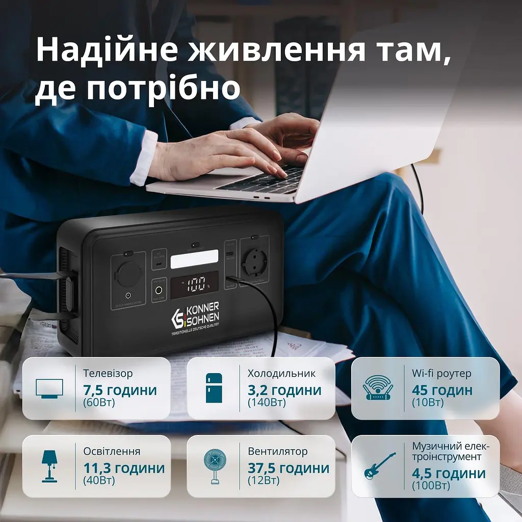 Портативна зарядна станція Konner&Sohnen KS 500PS LiFePO4, 448 Вт/ч 500 Вт (KS500PS) - фото 9