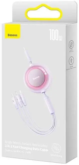 Кабель Baseus Bright Mirror 2 Series 3-in-1 (Micro USB+Lightning+Type-C) 100W (1.1m) purple (CAMJ010205) - фото 3
