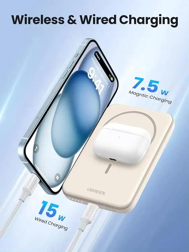 Магнітний Magsafe Павербанк Ugreen PB560 5000 mAh 15 Вт з бездротовою магнітною зарядкою для iPhone бежевий - фото 7