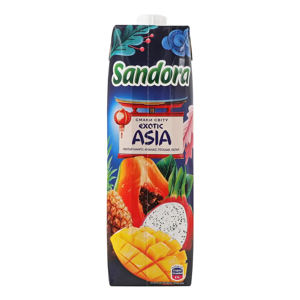 Нектар Sandora Вкусы мира Exotic Asia Манго-ананас-питахайя-папайя неосветленный стерилизованный 950 мл - фото 2