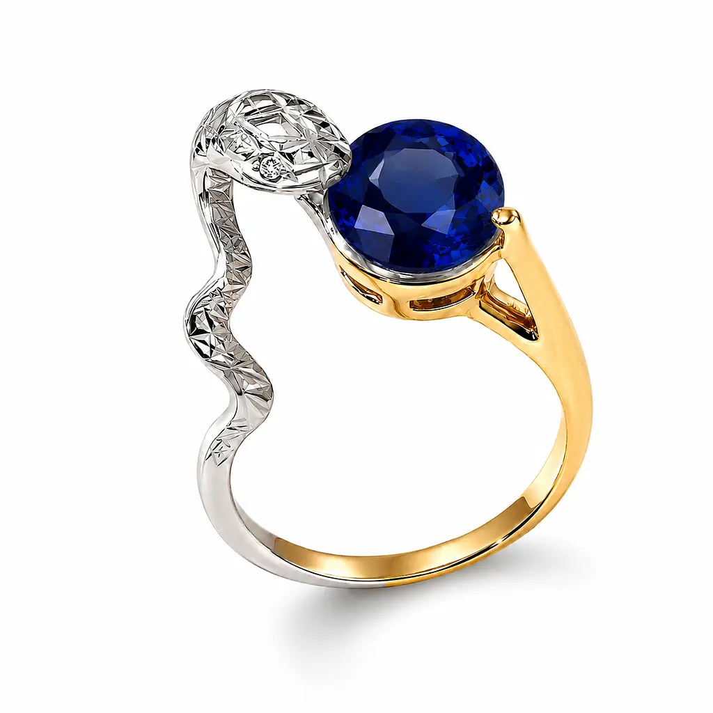 Кільце «Змея» з червоного й білого золота із сапфіром К-0727 16.5