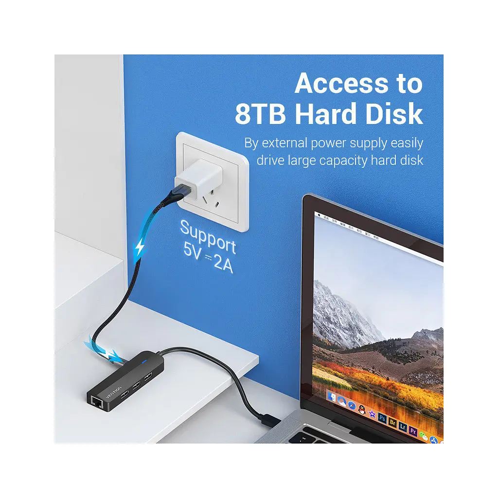 Концентратор Vention USB 3.1 Type-C to 3xUSB 2.0+MicroUSB+RJ45 100M Ethernet black (TGOBB) - фото 4
