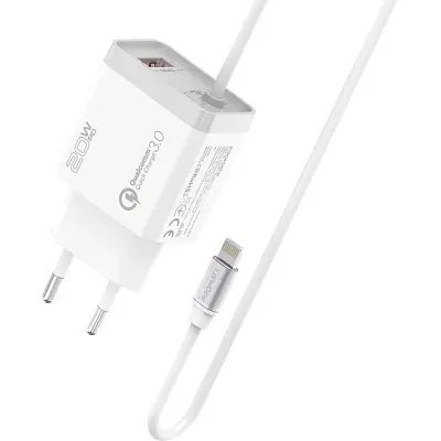 Зарядний пристрій Promate 20 Вт PD Lightning + USB QC 3.0 (icharge-pdqc3.white) - фото 5
