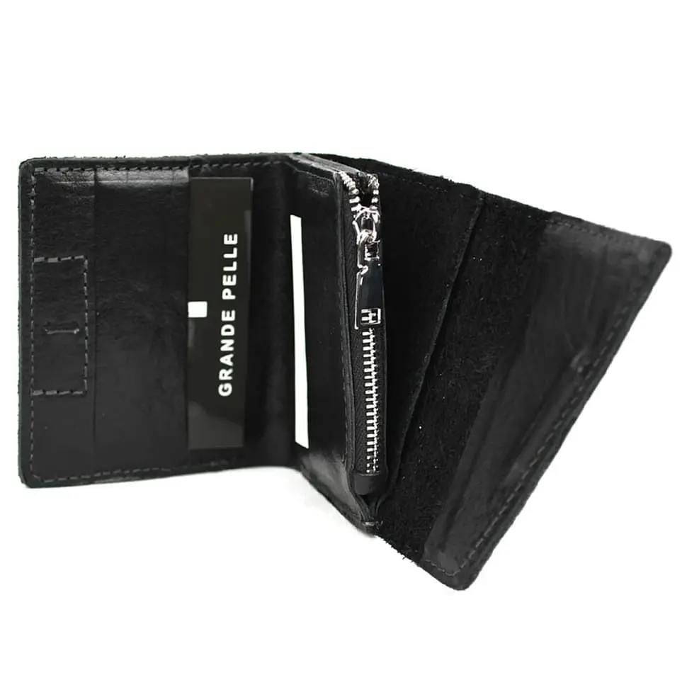 Кожаное портмоне черное глянцевое GRANDE PELLE 10х10х2 см acs0032092 - фото 5