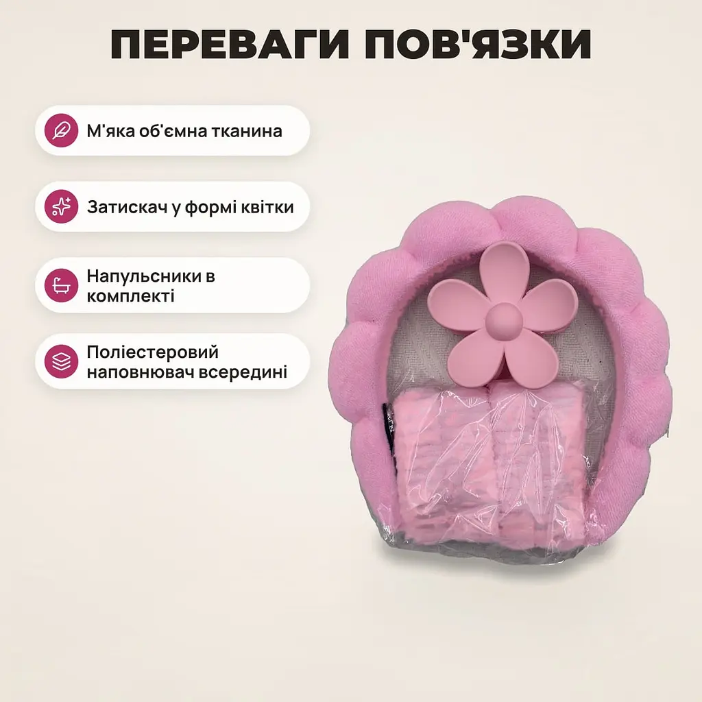 Пов'язка для волосся спа з зажимом та рушником для вмивання, макіяжу та догляду за шкірою - фото 2
