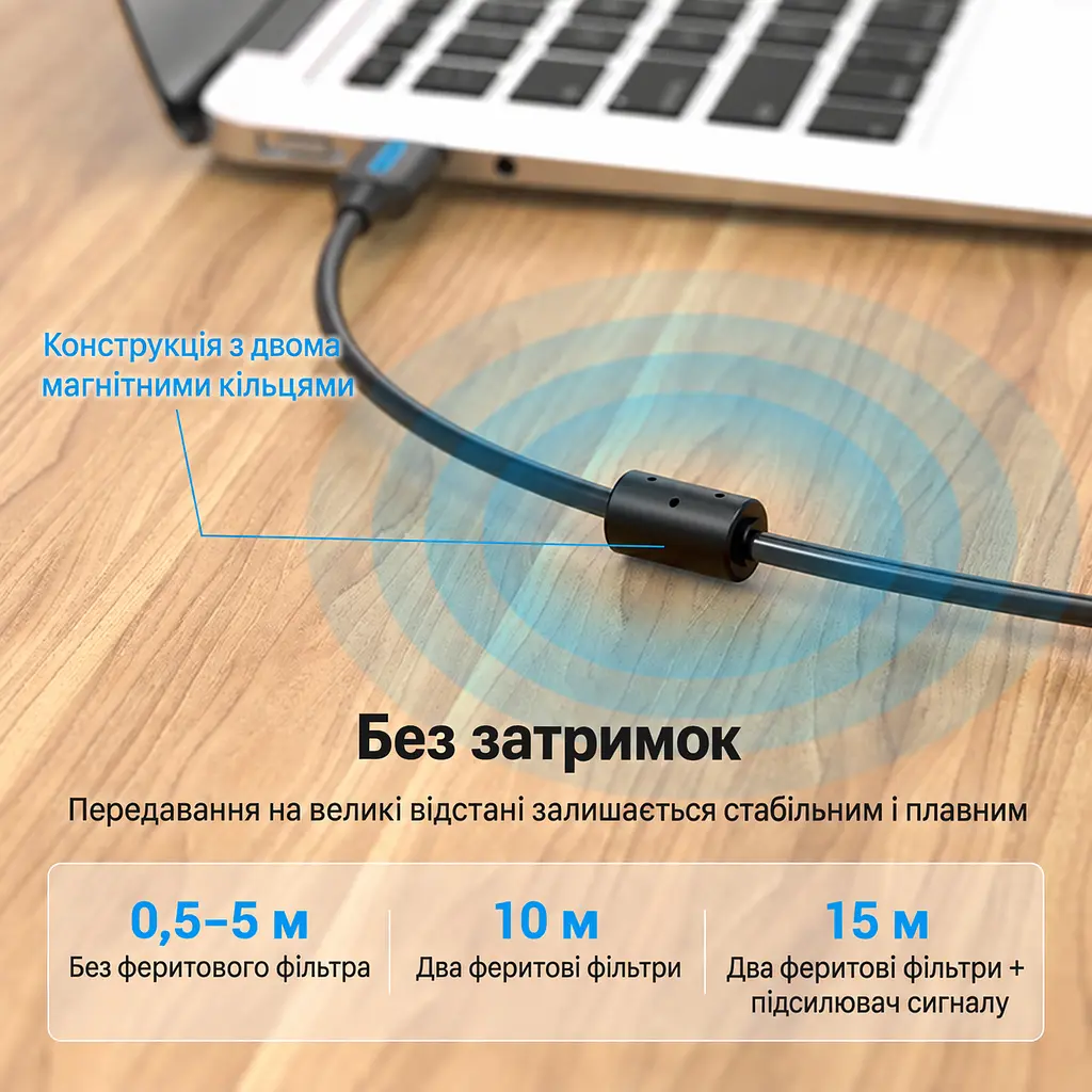 Кабель для принтера Vention COQBL USB 2.0 Type-A - Type-B 10 м чорний (COQBL) - фото 2