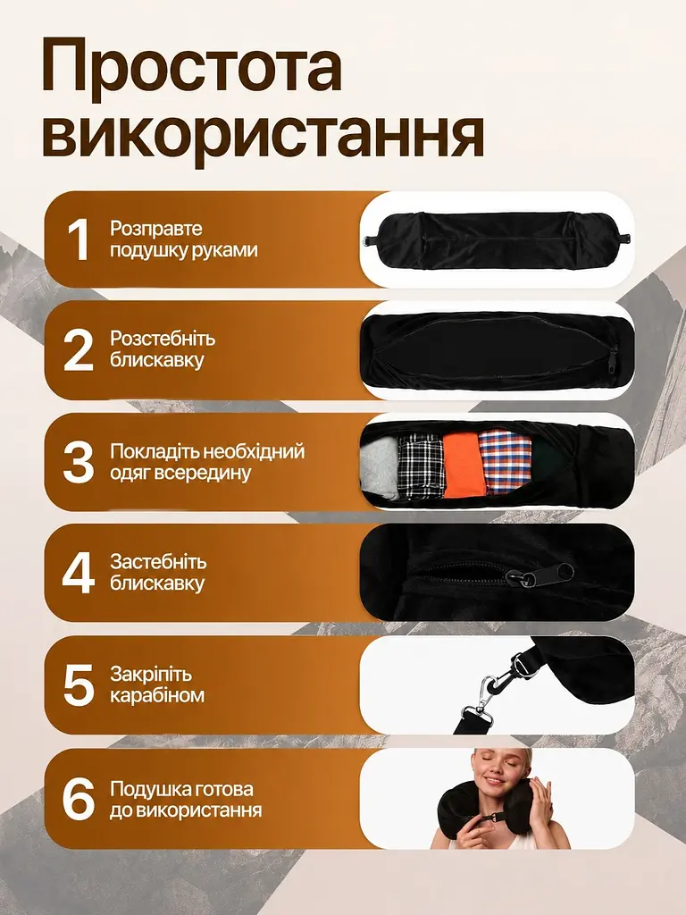 Подушка-чохол для ручної поклажі в літак Travel Pillow Bag 79×18 см, з ремінцями, синя - фото 8
