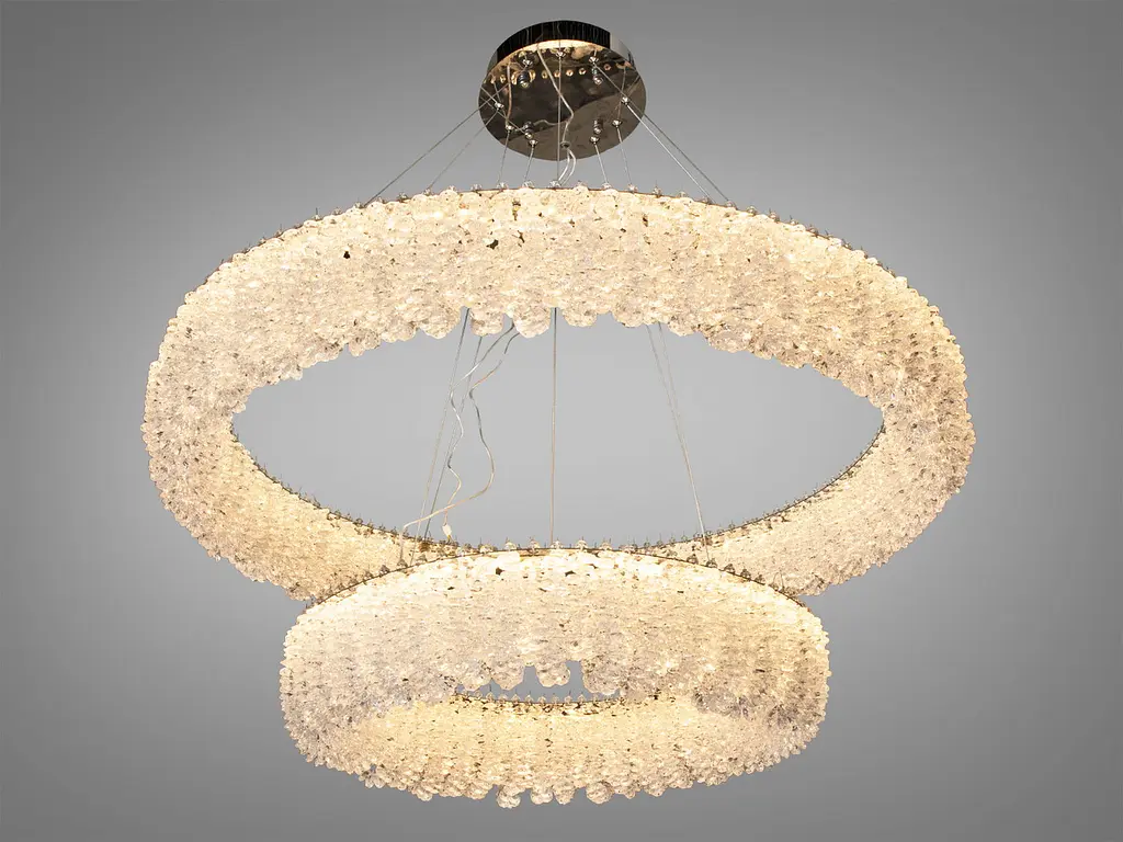 Підвісна люстра Diasha 505-800+500CH LED двоярусна кругла люстра з кристалами, діаметр 80 см, висота до 105 см - фото 3