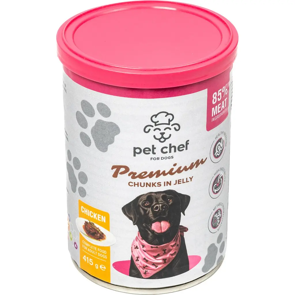 Вологий корм для дорослих собак Pet Chef Шматочки в желе з куркою 415 г - фото 4