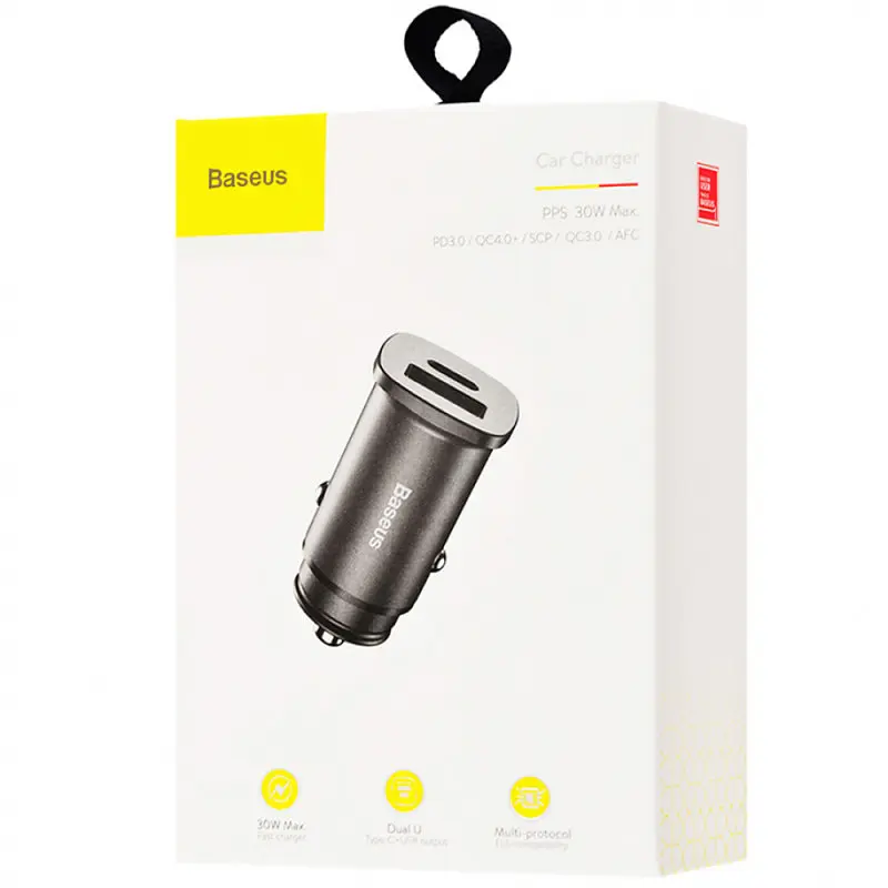 АЗП Baseus Square Metal PD 3.0 QC 4.0+ 30W USB + Type-C (CCALL-AS) Чорний - фото 5