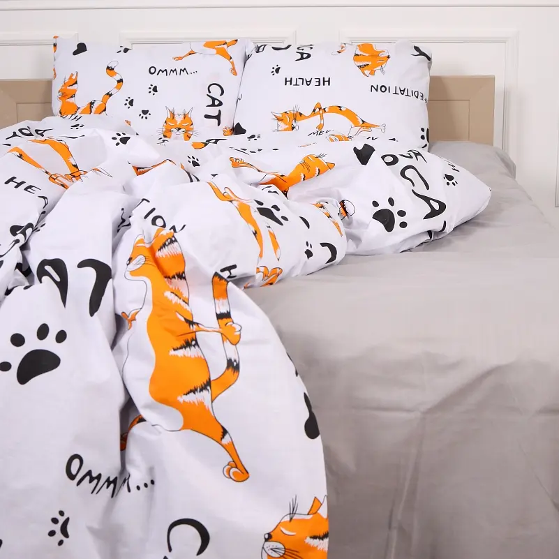Простыня MirSon Бязь 17-0627 Yoga Cat Grey 220х150 см (2200008196820) - фото 3