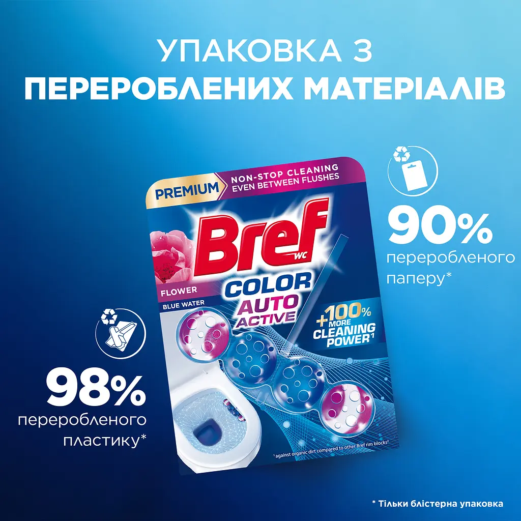 Туалетний блок для унітазу Bref Color Auto Active Квіткова свіжість Тріопак 150 г (3 шт. х 50 г) (763114) - фото 4