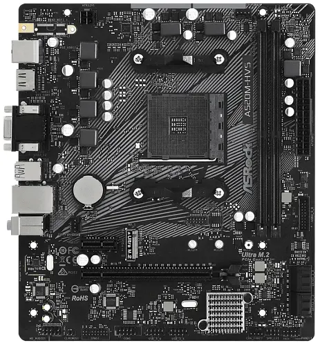 Материнська плата AM4 (A520) ASRock A520M-HVS, A520, 2xDDR4, Int.Video(CPU), 4xSATA3, 1xM.2, 1xPCI-E 16x 3.0, 1xPCI-E 1x 3.0, ALC887, RTL8111H, 6xUSB3.2/6xUSB2.0, VGA/HDMI, MicroATX - фото 2
