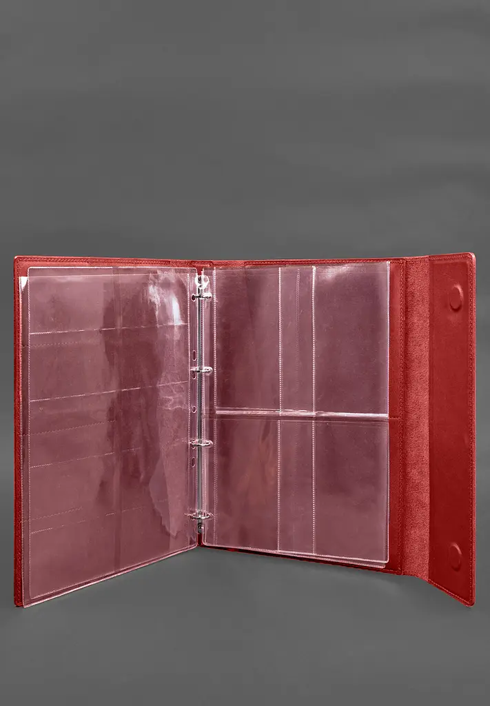 Кожаная папка для документов "Семейная" А4 на сегрегаторе с файлами красный - фото 5