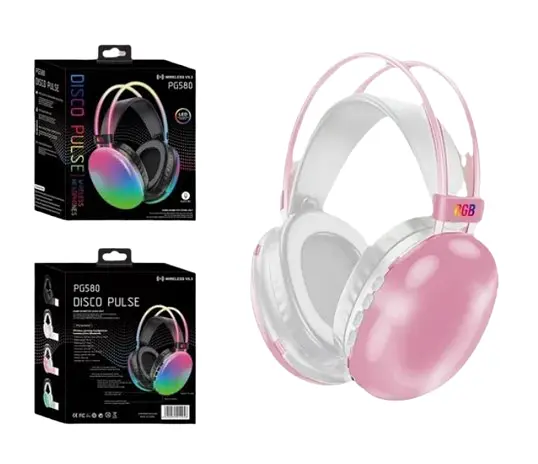 Бездротові накладні навушники Disco Pulse PG580 RGB Bluetooth 5.3 з мікрофоном 18 годин роботи рожевий - фото 2