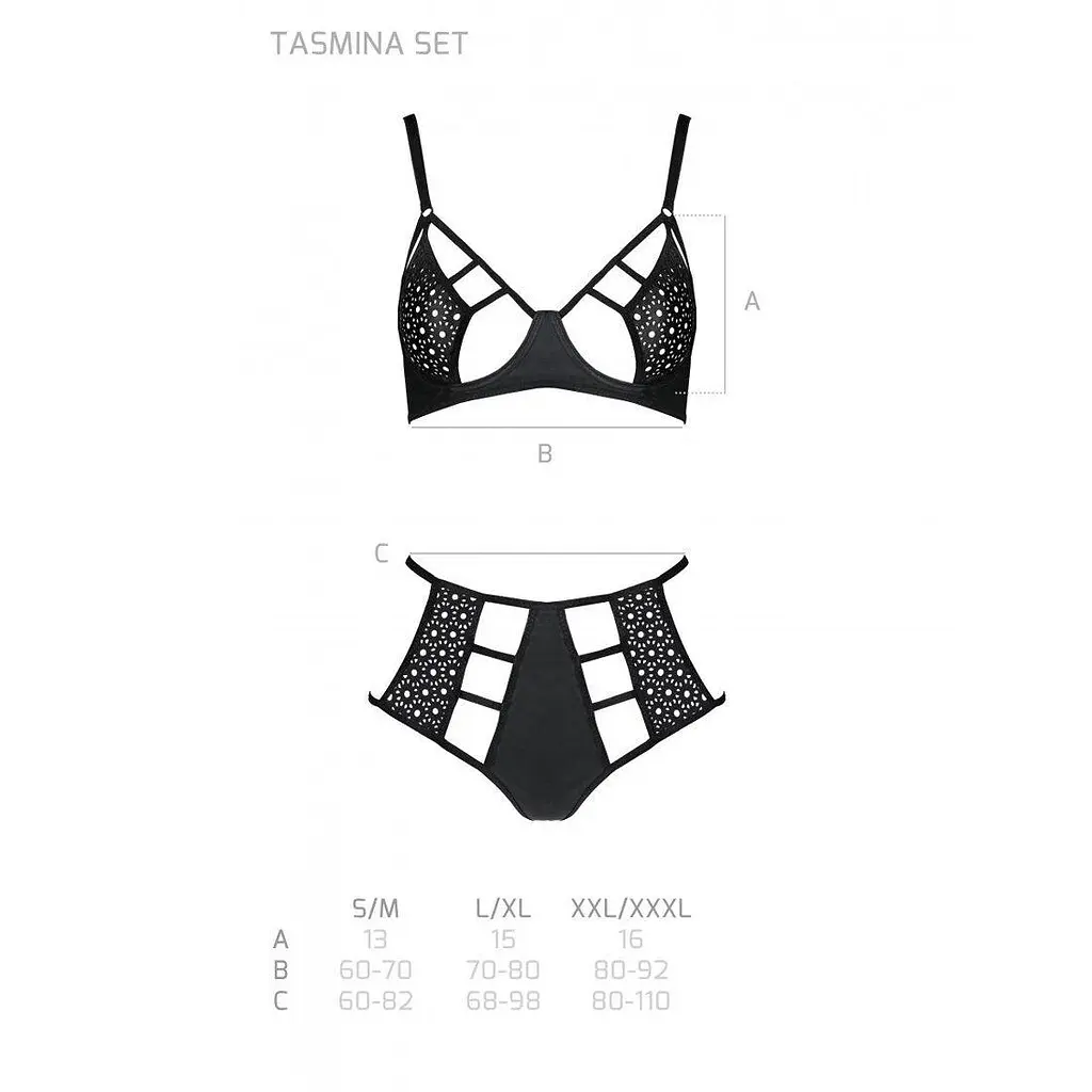 Комплект из эко-кожи: бюстгальтер и трусики с перфорацией Passion Tamaris Set black L/XL - фото 4