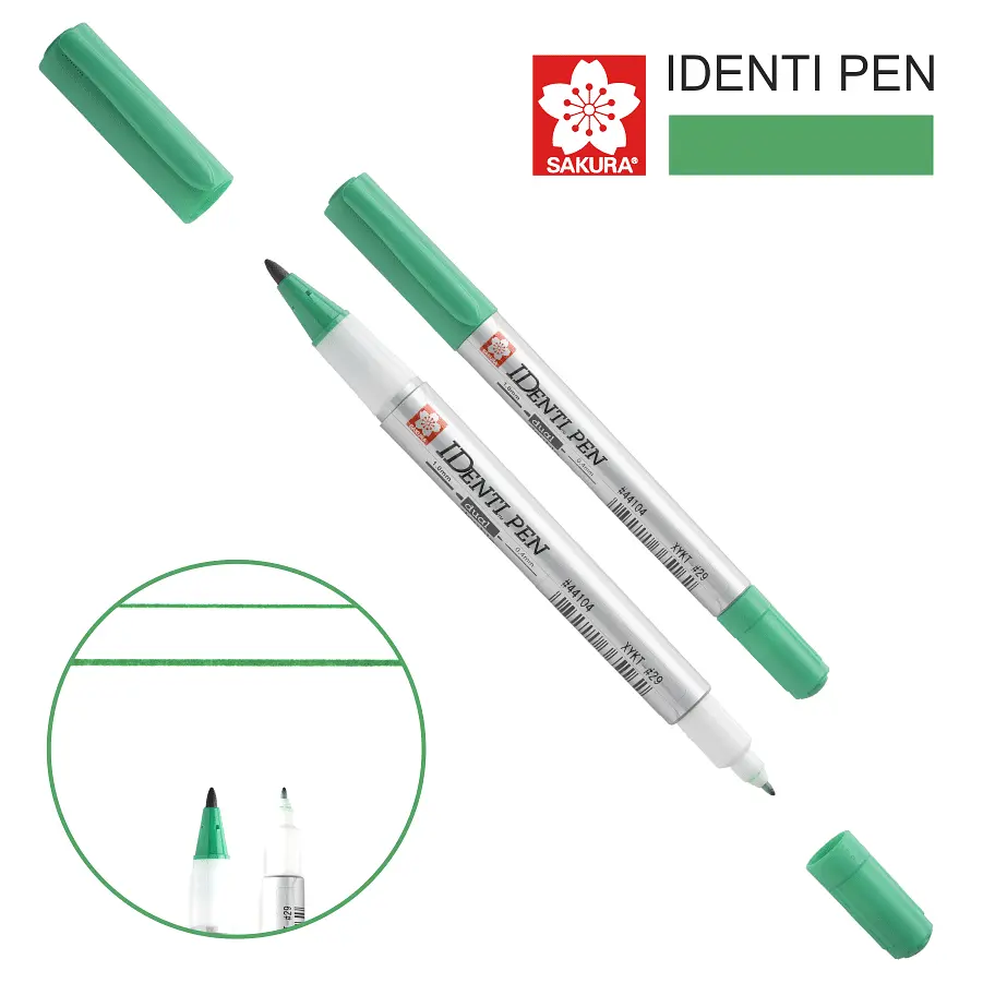 Перманентний маркер Sakura IDENTI PEN двосторонній 0,4/1 мм зелений (84511365162)