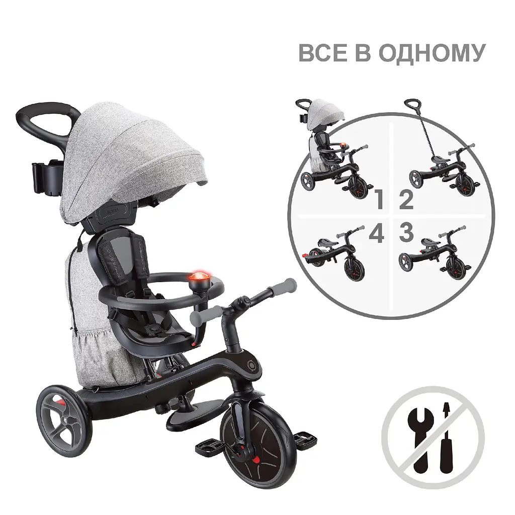 Велосипед дитячий Globber Explorer Trike 4 в 1 Deluxe Play чорно-сірий (636-120) - фото 4