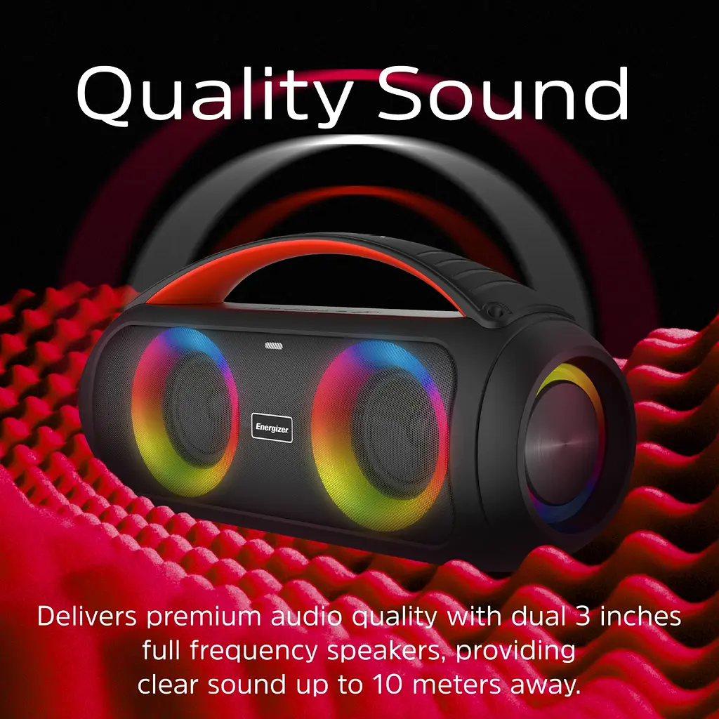 Акустична система 1.0 Energizer 20Вт Bluetooth 5.3 TF/USB/AUX/FM/TWS/MIC, Dual 3” Drivers чорна - фото 5