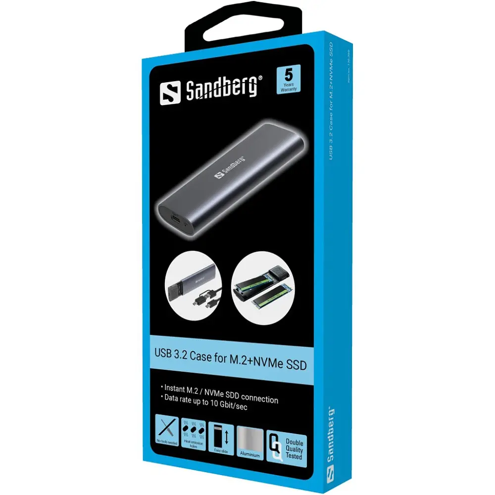 Зовнішня кишеня для SSD M.2, (NVMe) M-Key USB Type-C 3.2 сіра Sandberg - фото 4